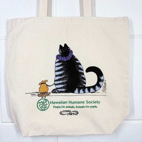 Crazy Shirts Kilban Cat Lei Hawaiian Humane Society Tote Bag Canvas Beige NEW - Picture 6 of 13